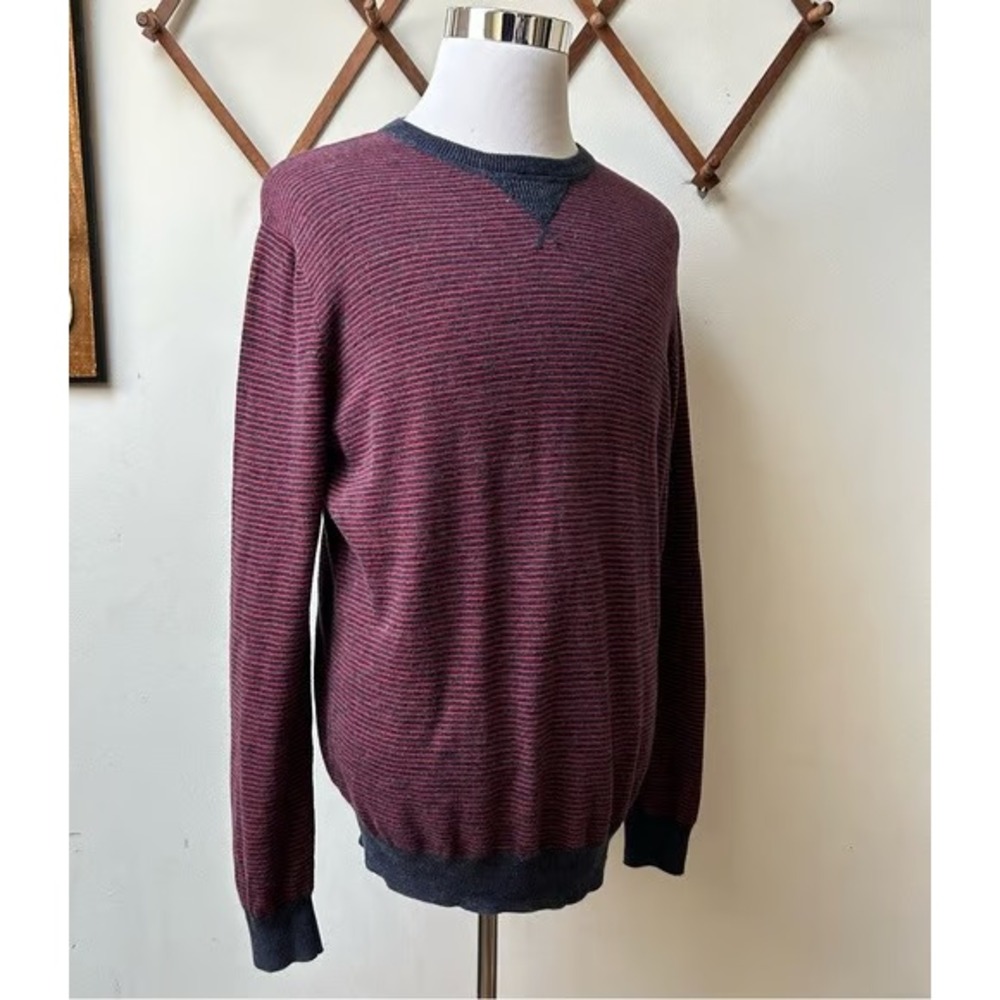 J.Crew‎ Cotton Knit Striped Sweater Men's size Extra Large (XL) Navy/Red